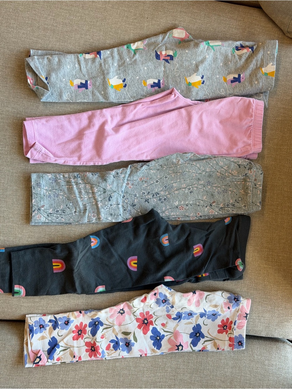 Girls' Mixed Color Leggings Pack - Floral, Rainbow & Pink